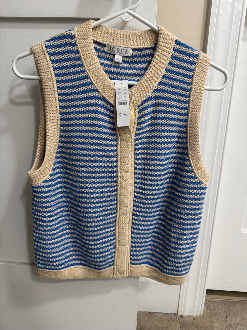 J. Crew Blue and Cream Striped Button-Up Knit Vest - Picture 1 of 3